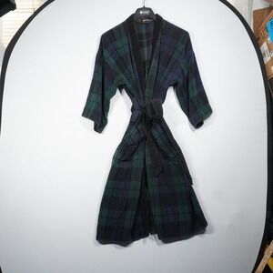 VTG Hanes Classics Plaid Robe Green Navy Blue Black Thick Cotton One Size Lounge